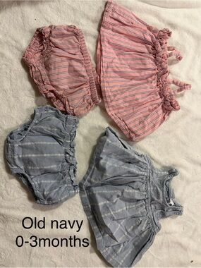 Old Navy Pink & Light Blue Striped Baby Dress and Bloomers Set